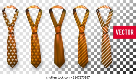 Realistic vector silk satin striped and dotted tie set.