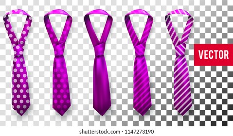 Realistic vector silk satin striped and dotted tie set.