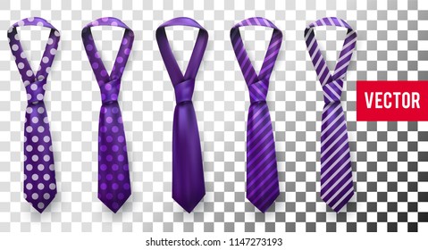 Realistic vector silk satin striped and dotted tie set.
