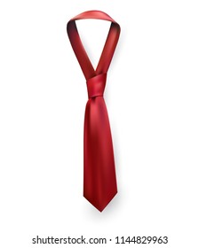 Realistic vector silk satin tie. Male necktie for business and formal clothing accessory attire, men fashion style trend. knot red