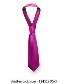 Realistic vector silk satin tie. Male necktie for business and formal clothing accessory attire, men fashion style trend. knot pink fucsia