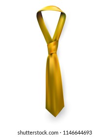 Realistic vector silk satin tie. Male necktie for business and formal clothing accessory attire, men fashion style trend. knot yellow