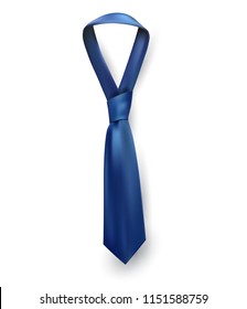 Realistic vector silk satin tie. Male necktie for business and formal clothing accessory attire, men fashion style trend. knot blue, navy