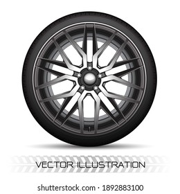 Realistic vector silver black alloy car wheel tire style sport on white background illustration.