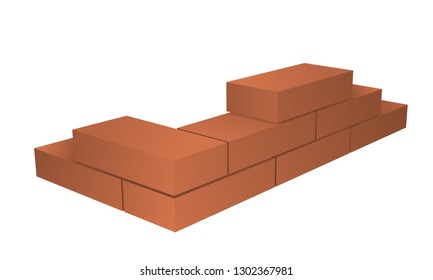 Realistic vector of simple orange brick wall on white background.