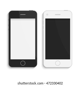 Realistic vector smart phones. Modern phone, mock up, isolated on white background. Black and white version. Mobile phone with a blank screen.