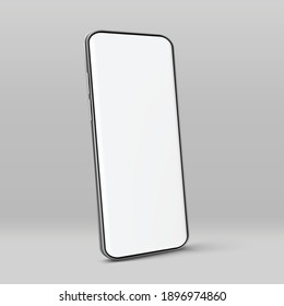 Realistic Vector smartphone. Smartphone frame with blank display isolated, phone Front angle view. Vector mobile device concept