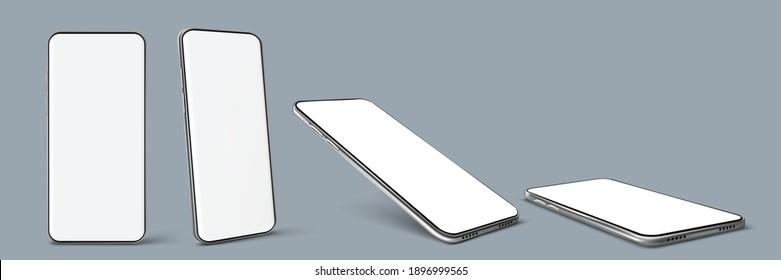 Realistic Vector smartphone. Smartphone frame with blank display isolated, Smart phone Multiple angle views. Vector mobile device concept.