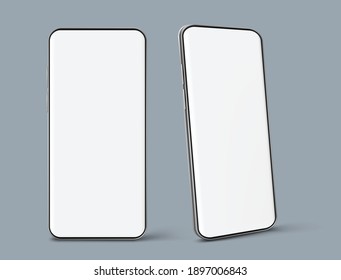 Realistic Vector smartphone. Smartphone frame with blank display isolated, Smart phone Multiple angle views. Vector mobile device concept.