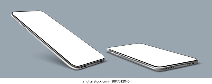 Realistic Vector smartphone. Smartphone frame with blank display isolated, Smart phone Multiple angle views. Vector mobile device concept.