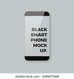 Realistic vector smartphone mockup with edgeless borderless bezel-less display screen. Shiny glossy black smart phone template with empty blank screen with copyspace for your design.