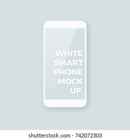 Realistic vector smartphone mockup. Shiny clean white smart phone template with empty blank screen with copyspace for your design