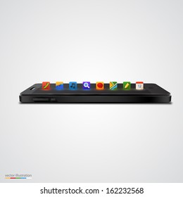 Realistic vector smartphone with row of icon. On white background