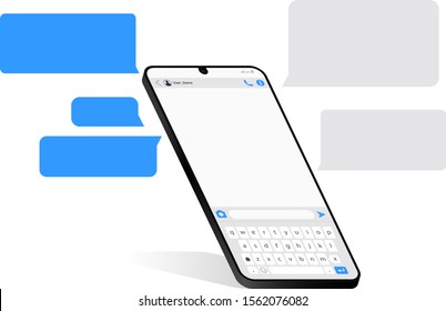 Realistic vector smartphone text message vector illustration. Social media chat writing message vector.