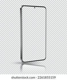 Realistic vector smartphone with transparent screen isolated on transparent background.