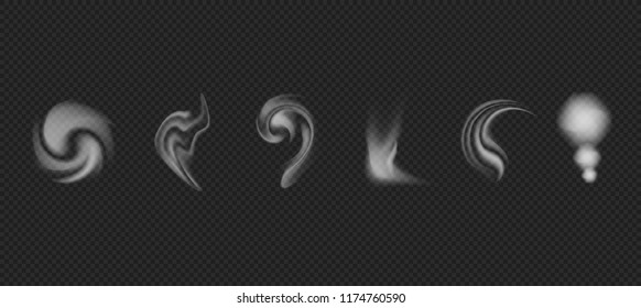 Realistic vector smoke. Cigarette smoke waves big set