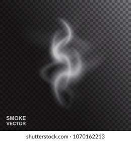 Realistic Vector Smoke Isolated on Dark Background. Transparent Steam Waves for Hot Food and Drink. Fog or Mist Effect