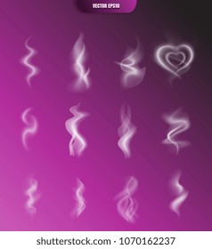 Realistic Vector Smoke Isolated on Dark Background. Transparent Steam Waves for Hot Food and Drink. Fog or Mist Effect