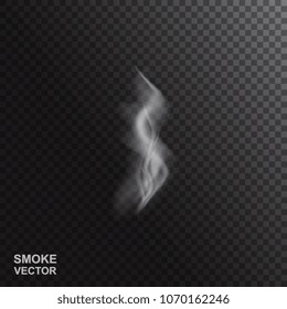 Realistic Vector Smoke Isolated on Dark Background. Transparent Steam Waves for Hot Food and Drink. Fog or Mist Effect