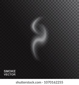 Realistic Vector Smoke Isolated on Dark Background. Transparent Steam Waves for Hot Food and Drink. Fog or Mist Effect