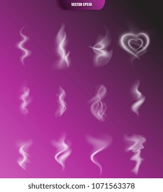 Realistic Vector Smoke Isolated on Dark Background. Transparent Steam Waves for Hot Food and Drink. Fog or Mist Effect