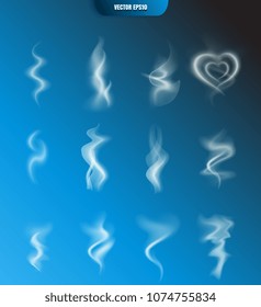 Realistic Vector Smoke Isolated on Dark Background. Transparent Steam Waves for Hot Food and Drink. Fog or Mist Effect
