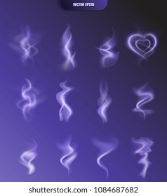 Realistic Vector Smoke Isolated on Dark Background. Transparent Steam Waves for Hot Food and Drink. Fog or Mist Effect