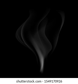 Realistic Vector Smoke Isolated on Dark Background. Transparent Steam Waves for Hot Food and Drink. Fog or Mist Effect.