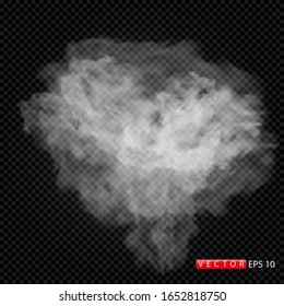 Realistic Vector Smoke Isolated on Dark Background. Transparent Steam Waves for Hot Food and Drink. Fog or Mist Effect. EPS 10.
