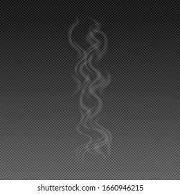 Realistic Vector Smoke Isolated on Dark Background. Transparent Steam Waves for Hot Food and Drink. Fog or Mist Effect.