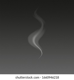 Realistic Vector Smoke Isolated On Dark Background. Transparent Steam Waves For Hot Food And Drink. Fog Or Mist Effect.