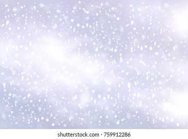 Realistic Vector Snowfall In The Cloudy Sky. Quality Closeup Background Template 