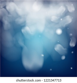 Realistic Vector Snowfall on Blue. Christmas, New Year Grunge Holidays Background. Realistic Snowfall Pattern, Falling Snowflakes Overlay. Cold Random Dots, Storm, Frost Effect Magic Ice Square Frame.