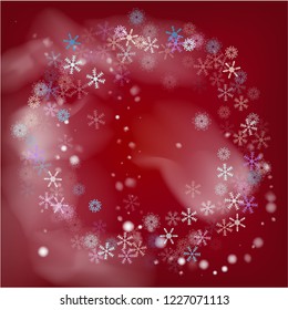 Realistic Vector Snowfall on Blue. Holidays Background, Christmas, New Year Sky. Flying, Falling Snowflakes, Realistic Vector Snowfall. Christmas Dots Frame, Ice, Storm, Frost Effect Vector Border.