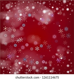 Realistic Vector Snowfall on Blue. Christmas, New Year Grunge Holidays Background. Flying, Falling Snowflakes, Realistic Vector Snowfall. Cold Random Dots, Storm, Frost Effect Magic Ice Square Frame.