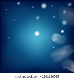 Realistic Vector Snowfall on Blue. Christmas, New Year Sky Holidays Background. Flying, Falling Snowflakes, Realistic Vector Snowfall. Christmas Dots Frame, Ice, Storm, Frost Effect Vector Border.
