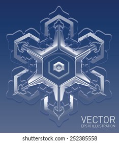 Realistic vector snowflake isolated natural crystal on blue gradient background