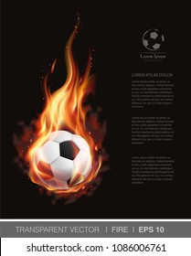 Realistic vector soccer ball on fire and  logo for football club, badge template