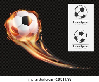 Realistic vector soccer ball on fire and  logo for football club, badge template