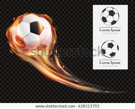 Realistic vector soccer ball on fire and  logo for football club, badge template
