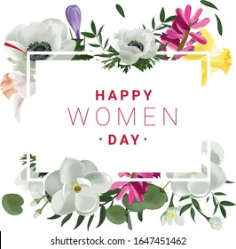 Realistic vector spring flowers. 8 march greeting card. 