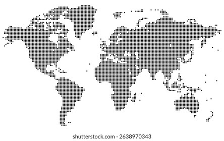 Realistic vector squire shape dotted world map pattern. Designed for clarity, the squire shape dotted world map supports clean outlines in a tech inspired dotted world map style.