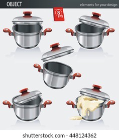 Realistic vector steel saucepan, isolated on white background