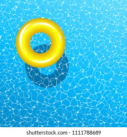 
Realistic vector summer poster. Blue water and yellow swim ring. 