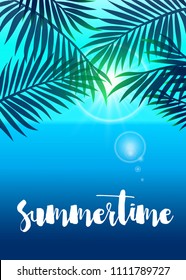 Realistic vector summer poster with palm leafs.