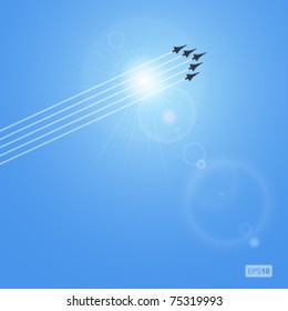 Realistic vector sun and jets with lense flare. No mesh.