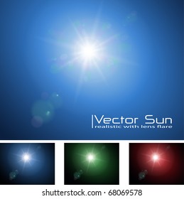 Realistic vector sun with lens flares.