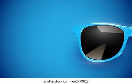 Realistic vector sunglasses on a blue background, vector illustration