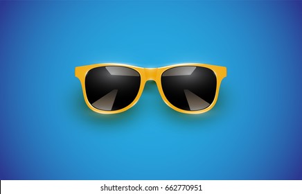 Realistic vector sunglasses on a blue background, vector illustration