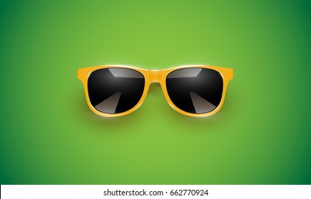 Realistic vector sunglasses on a green background, vector illustration